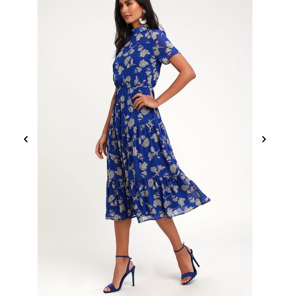 Floral Dressed Up Blue white Floral Print Midi Dress XL